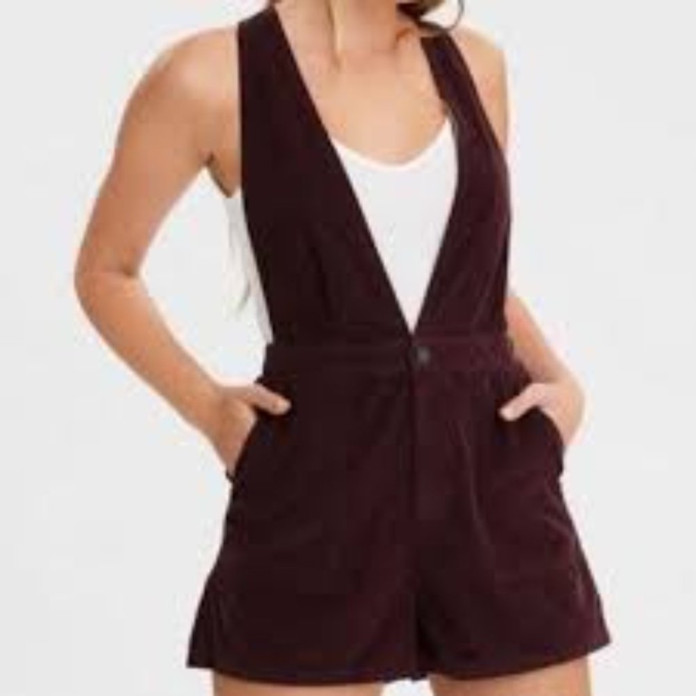 Burgundy corduroy romper